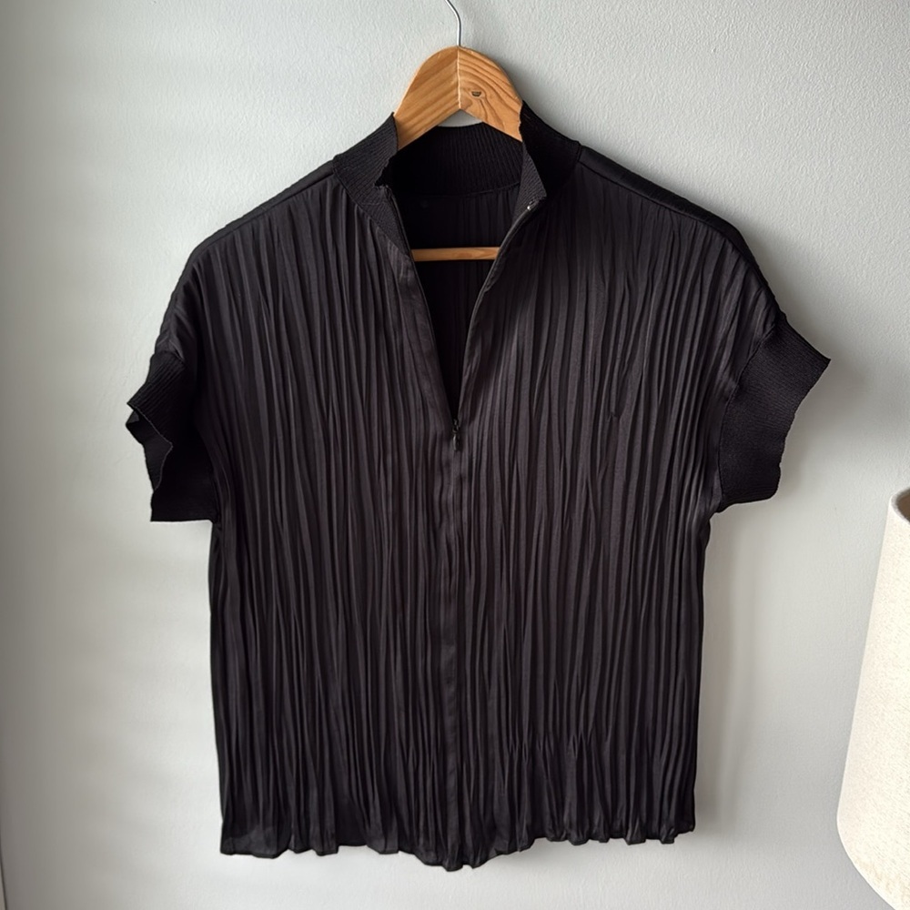 Vince Rib Mock Neck Crushed Satin Popover - Picture 10 of 11